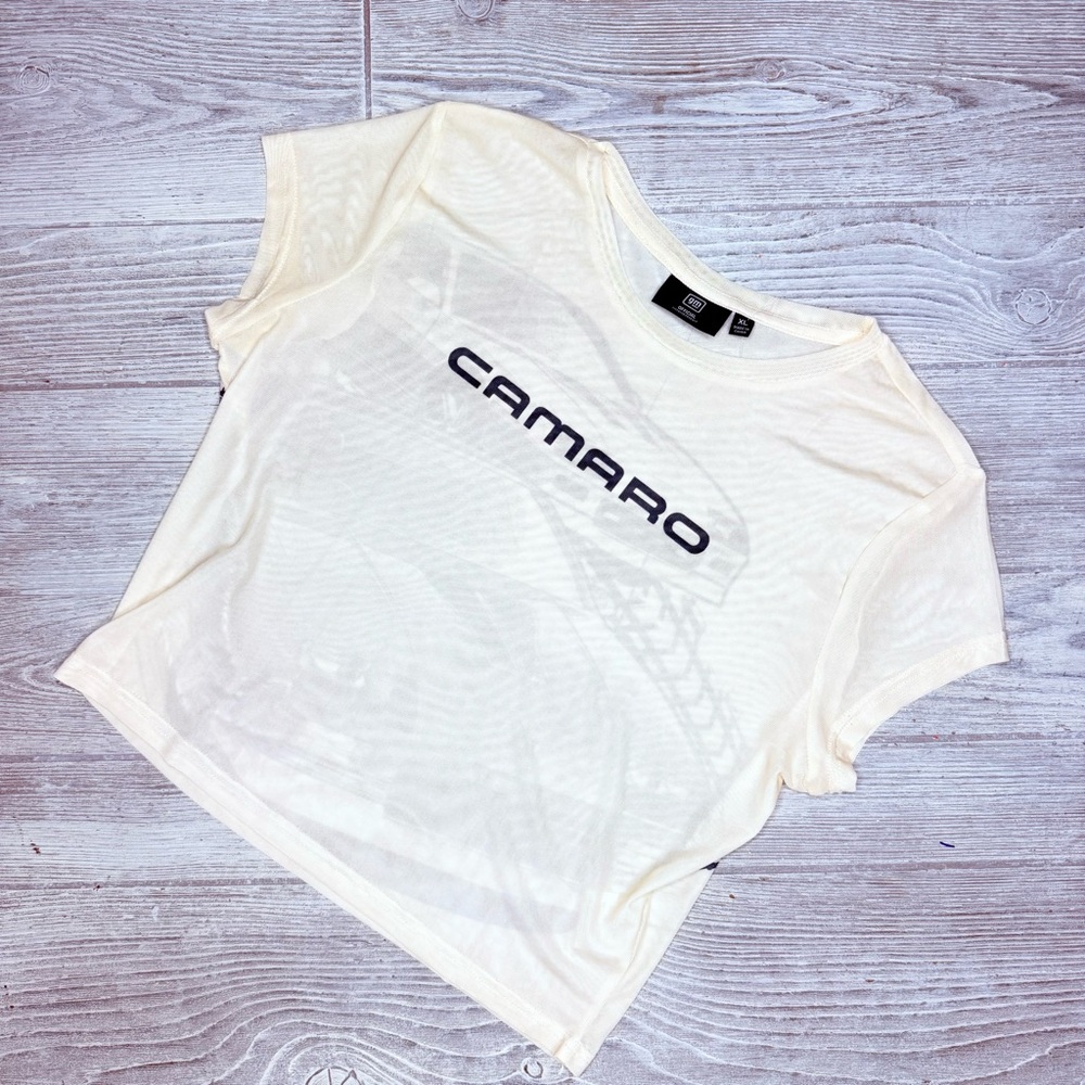 Official General Motors GM Camaro sheer racing shirt sleeve crop top shirt XL